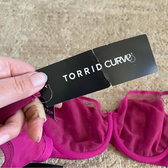NWT Torrid Underwired Bra Unlined Demi Raspberry Pink Mesh Semi Sheer Bra: 40B - Picture 9 of 10